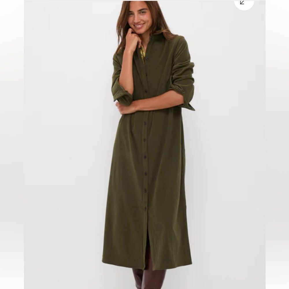 NWOT Tuckernuck Olive Wide Wale Corduroy Tara Shirt Dress - Picture 2 of 9
